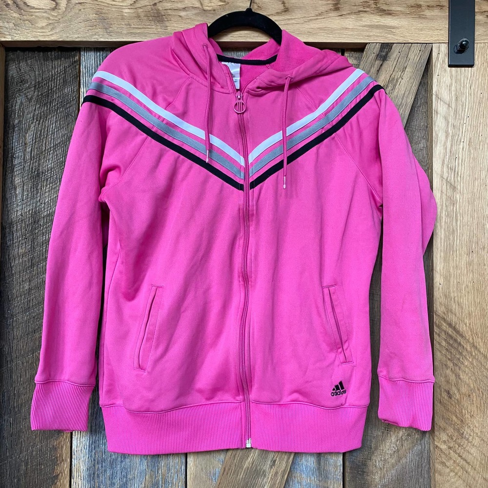 Adidas M‎ Hot Pink Three Stripe Full Zip Fleece Hoodie